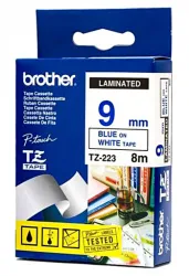 Наклейка ламинированная Brother TZ223 синий шрифт на белой основе, ширина 9 мм (арт. TZ223)