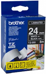 Наклейка ламинированная Brother (24 мм, белый на черном) (арт. TZ355)