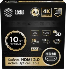 Кабель аудио-видео Cactus (HDMI (m)/HDMI (m), 10м., черный) (арт. CS-HDMI-AOC-2-10)