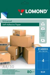 Бумага Lomond для этикеток, голубая, А4, 4 дел. (105,0 мм х 148,5 мм), 80 г/м², 50 л. (арт. 2140025)