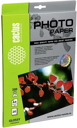 Фотобумага Cactus Фотобумага CS-GA420020E A4/200г/м2/20л./для струйной печати (арт. CS-GA420020E)