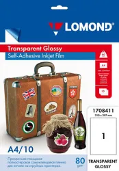 Самоклеящаяся пленка Lomond для стр. печати, прозрачная, неделенная  А4, 80 г/м², 10 л (арт. 1708411)