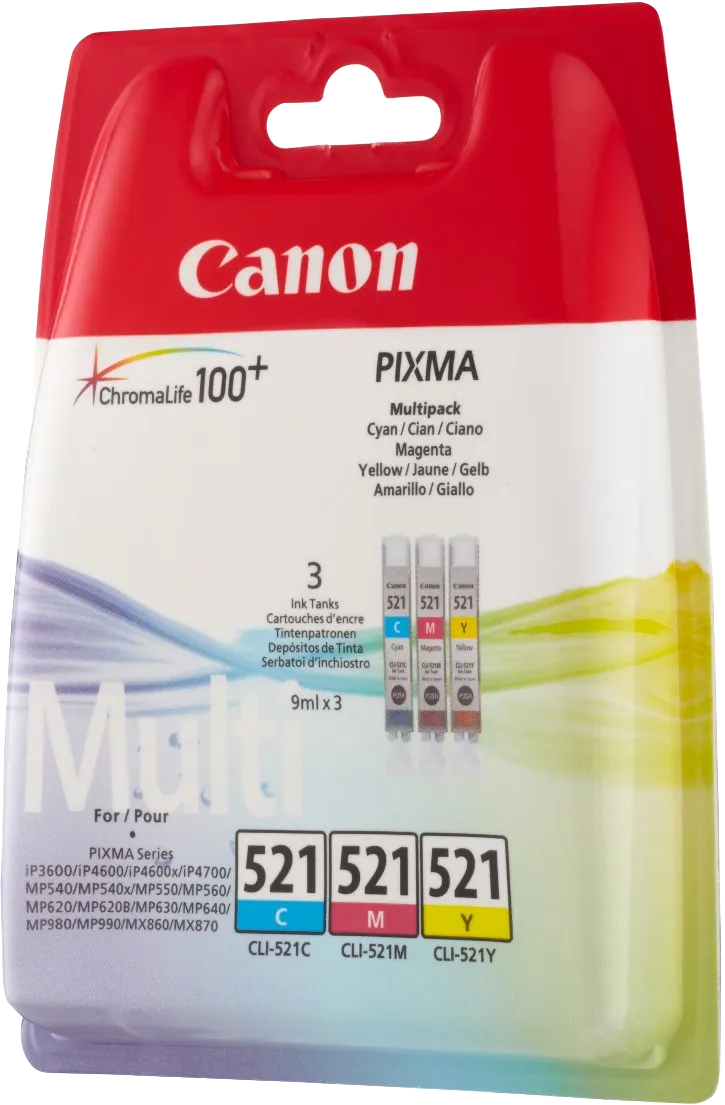 Набор картриджей Canon CLI-521 (многоцветный, 3 картриджа, 9 мл.) (арт. 2934B010)