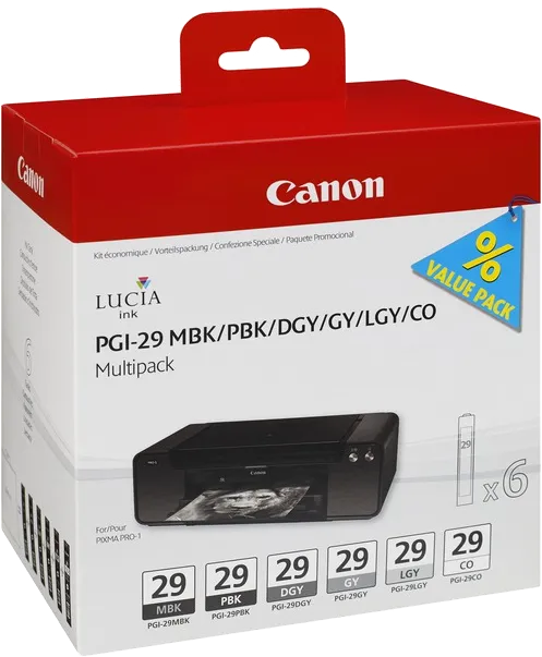Набор картриджей Canon PGI-29 MBK/PBK/DGY/GY/LGY/CO (многоцветный, 6 картриджей, 36 мл.) (арт. 4868B018)