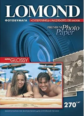 Фотобумага Lomond Super Glossy Bright, А4, 270 г/м2, 20 листов (арт. 1106100)