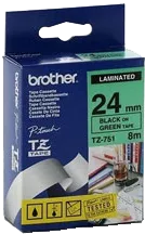 Наклейка ламинированная Brother (24 мм, черный на зеленом) (арт. TZ751)
