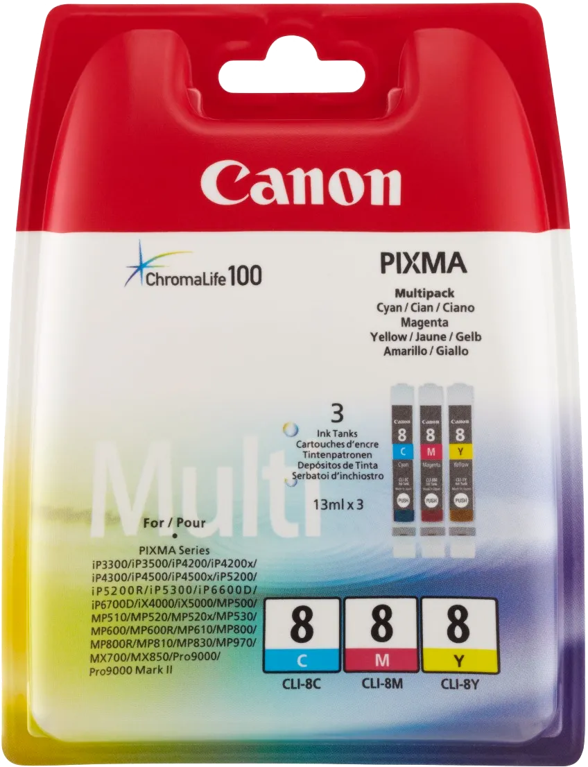 Набор картриджей Canon CLI-8 C/M/Y (многоцветный, 3 картриджа, 13 мл.) (арт. 0621B029)
