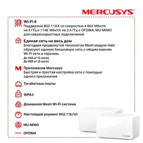 Mesh-система Mercusys Halo H90X(2-pack) (арт. Halo H90X(2-pack))