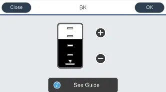 Проверка уровня чернил, отображение на дисплее. Проверка уровня чернил, отображение на дисплее.
