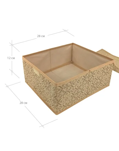 Короб ГЕЛЕОС с крышкой, для мелких вещей, «Миндаль» / Бежевый, 28х28х13 см (арт. МНД_131)