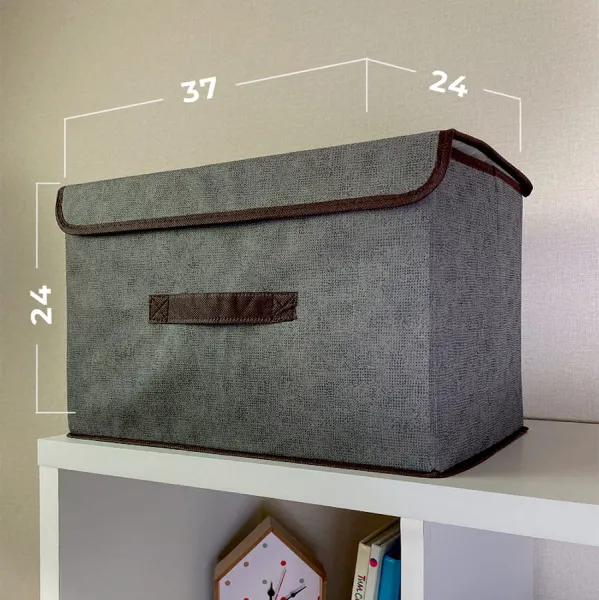 КОРОБ с крышкой для хранения ГЕЛЕОС Линен-24 (24х37х24 см) серый (арт. ЛИНЕН-24-СР)