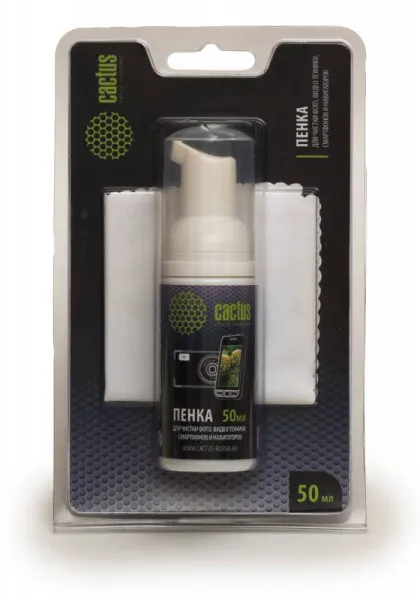 Чистящий набор Cactus (салфетки + пена) CS-S3003 для экранов и оптики 2 шт 15 х 15 см 50 мл (арт. CS-S3003)