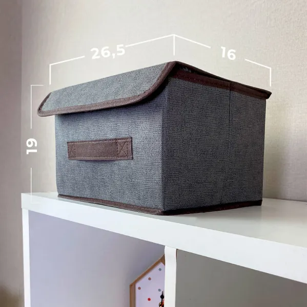 КОРОБ с крышкой для хранения ГЕЛЕОС Линен-16 (19х26,5х16 см) серый (арт. ЛИНЕН-16-СР)