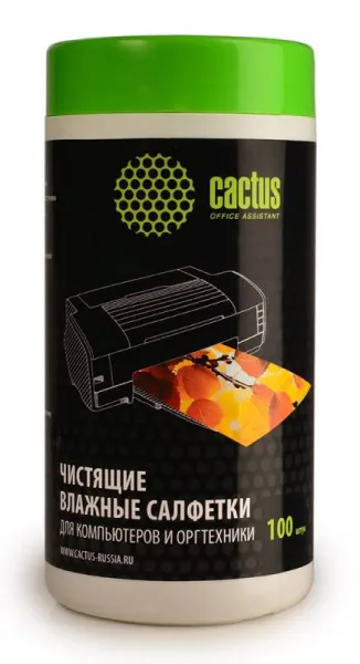 Салфетки Cactus для компьютеров и оргтехники туба 100шт влажных (арт. CS-T1002)