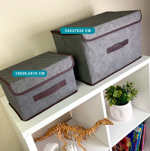 КОРОБ с крышкой для хранения ГЕЛЕОС Линен-24 (24х37х24 см) серый (арт. ЛИНЕН-24-СР)