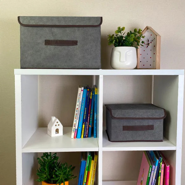 КОРОБ с крышкой для хранения ГЕЛЕОС Линен-16 (19х26,5х16 см) серый (арт. ЛИНЕН-16-СР)