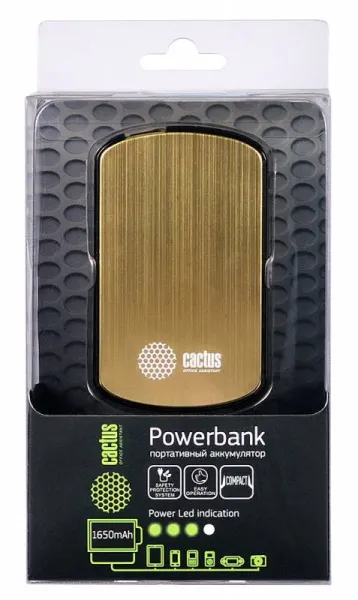 Мобильный аккумулятор Cactus CS-PBAS073-1650GD Li-Pol 1650mAh 1A золотистый/черный 1xUSB (арт. CS-PBAS073-1650GD)