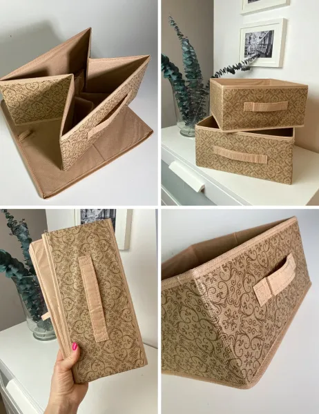 Короб ГЕЛЕОС раскладной с ручкой, «Миндаль» / Бежевый, 28х28х14 см (арт. МНД-186)