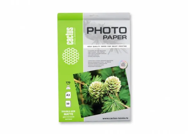 Фотобумага Cactus A3/170г/м2/50л./белый матовое/матовое для струйной печати (арт. CS-MA317050DS)