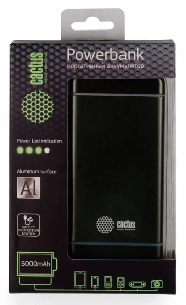 Мобильный аккумулятор Cactus CS-PBMS028-5000SG Li-Pol 5000mAh 2.1A графит 1xUSB (арт. CS-PBMS028-5000SG)