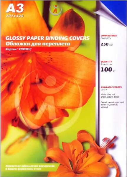 Картонные обложки для брошюровки Реалист глянец, А3, синие (100 шт.) (арт. 4517)