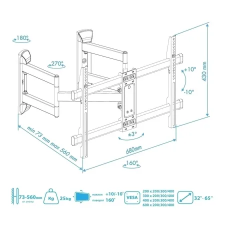 Кронштейн VLK TRENTO-25 чёрный для TV 32-65″ (арт. 51062)