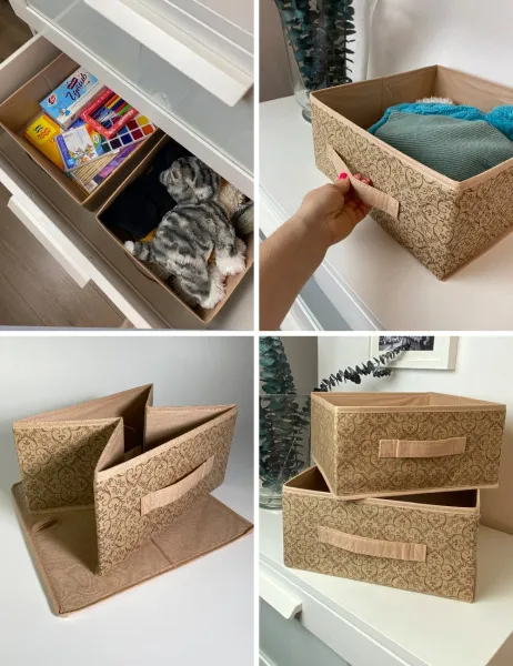 Короб ГЕЛЕОС раскладной с ручкой, «Миндаль» / Бежевый, 31х31х15 см (арт. МНД-185)