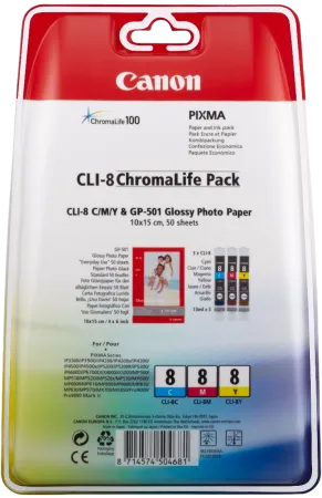Набор картриджей Canon CLI-8 C/M/Y (многоцветный, 3 картриджа, 13 мл.) (арт. 0621B029)