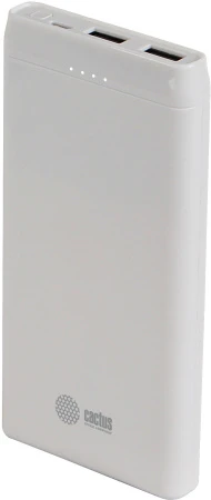Мобильный аккумулятор Cactus 10000mAh, 2.1A, 2xUSB, белый (арт. CS-PBFSMT-10000)