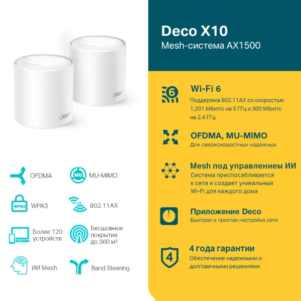 Точка доступа TP-Link Deco X10(2-pack) (арт. Deco X10(2-pack))