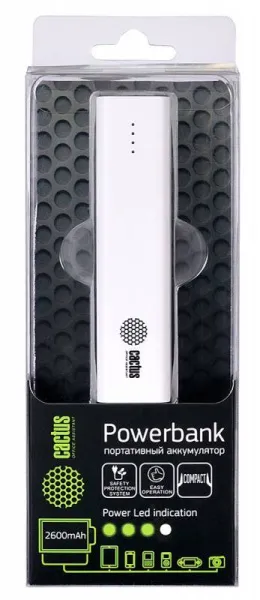 Мобильный аккумулятор Cactus CS-PBAS120-2600WT Li-Ion 2600mAh 1A белый 1xUSB (арт. CS-PBAS120-2600WT)