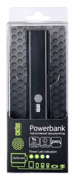 Мобильный аккумулятор Cactus CS-PBAS120-2600BK Li-Ion 2600mAh 1A черный 1xUSB (арт. CS-PBAS120-2600BK)