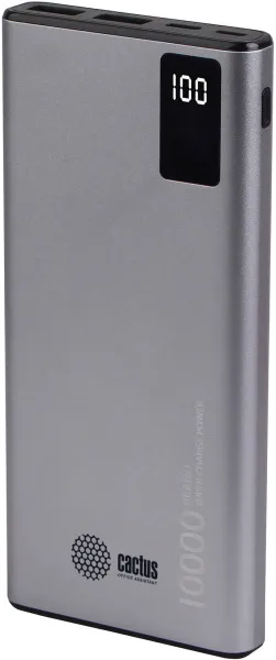 Мобильный аккумулятор Cactus 10000mAh, 3A, 2xUSB, серый (арт. CS-PBFSLT-10000)