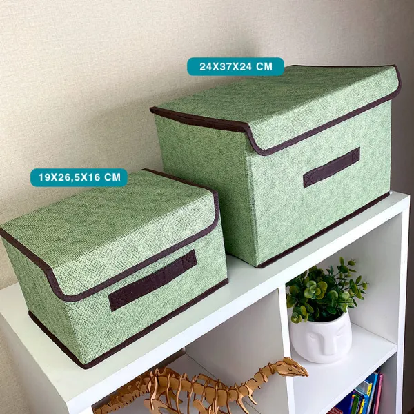 КОРОБ с крышкой для хранения ГЕЛЕОС Линен-24 (24х37х24 см) зеленый (арт. ЛИНЕН-24-ЗЛ)