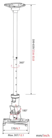 Кронштейн для проектора Cactus черный макс.23кг потолочный поворот и наклон (арт. CS-VM-PR01L-BK)