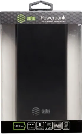 Мобильный аккумулятор Cactus 10000mAh, 2.1A, 2xUSB, черный (арт. CS-PBFSJT-10000)