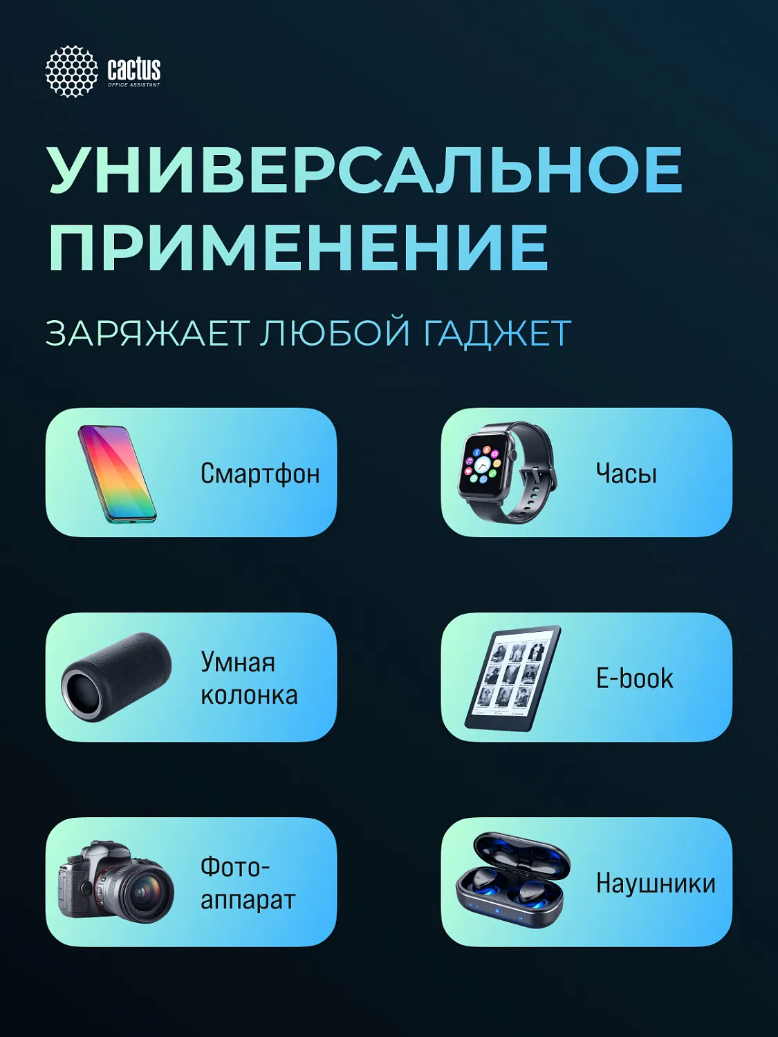 Мобильный аккумулятор Cactus (10000mAh 22.5W 4.5A 2xUSB-C белый) (арт. CS-PBFSPA-10000)