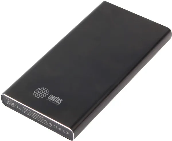 Мобильный аккумулятор Cactus 10000mAh, 2.1A, 2xUSB, черный (арт. CS-PBFSJT-10000)