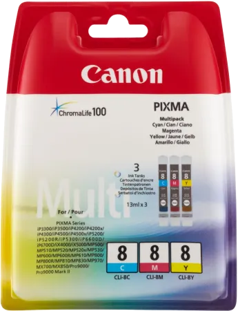 Набор картриджей Canon CLI-8 C/M/Y (многоцветный, 3 картриджа, 13 мл.) (арт. 0621B029)