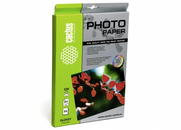 Фотобумага Cactus A4/230г/м2/50л./белый глянцевое для струйной печати (арт. CS-GA423050)