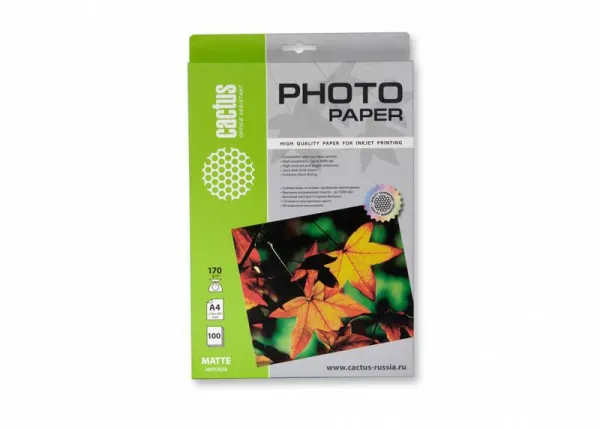 Фотобумага Cactus A4/170г/м2/100л./белый матовое для струйной печати (арт. CS-MA4170100)