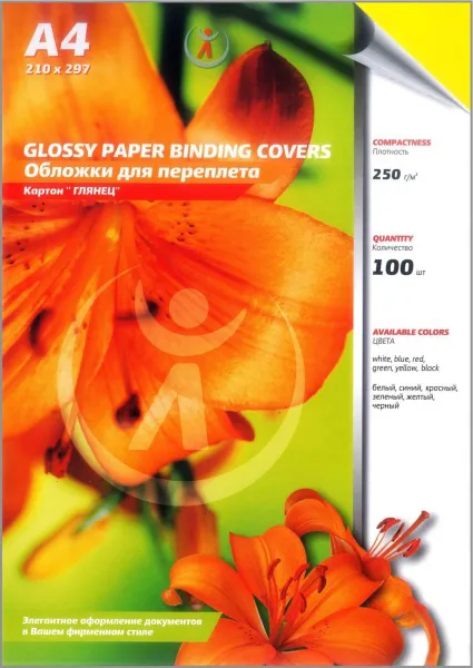 Картонные обложки для брошюровки Реалист глянец, А4, желтые (100 шт.) (арт. 5414)