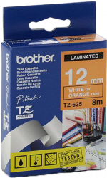 Ламинированная лента Brother TZ635, для печати наклеек, белый на жёлтом фоне, 12мм х 8м (арт. TZ635)