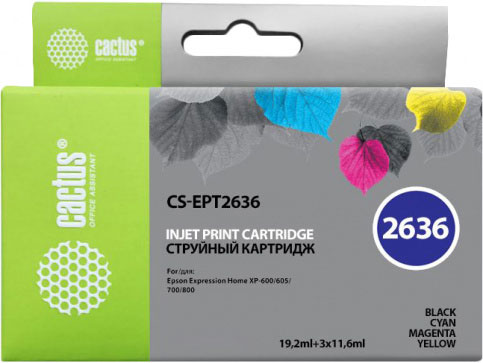 Картридж Cactus черный/голубой/пурпурный/желтый набор (65.6мл) для Epson (арт. CS-EPT2636)
