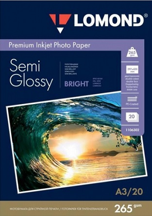 Фотобумага Lomond Semi Glossy Bright, А3, 265 г/м2 , 20 листов (арт. 1106302)