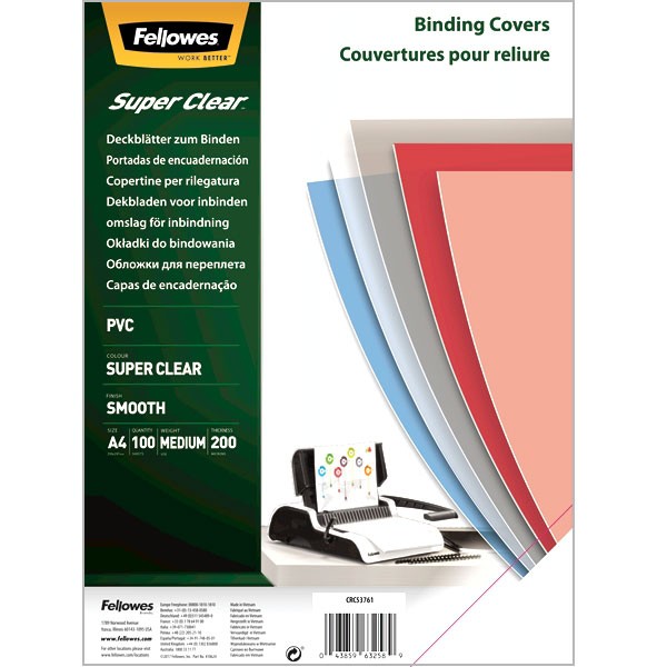 Обложка Fellowes 200 мкм, 100 шт, прозрачный, pvc (арт. FS-53761)