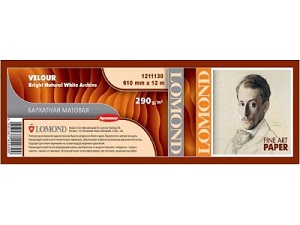 Бумага Lomond Velour Bright Natural White Archive, ролик 610 х 51мм, 290 г/м2, 12 метров (арт. 1211130)