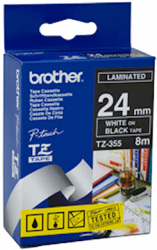 Наклейка ламинированная Brother (24 мм, белый на черном) (арт. TZ355)