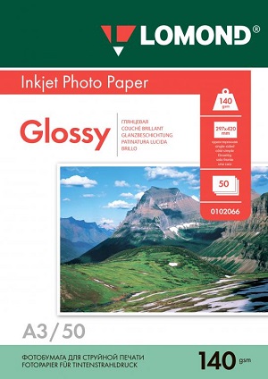 Фотобумага Lomond ОДНОСТОРОННЯЯ ГЛЯНЦЕВАЯ ФОТОБУМАГА A3, 140 Г/М2, 50 ЛИСТОВ. (арт. 0102066)