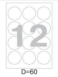 Самоклеящиеся этикетки MEGA White Matte Label, 12/A4, d=60 мм, 100 листов (арт. 73581)